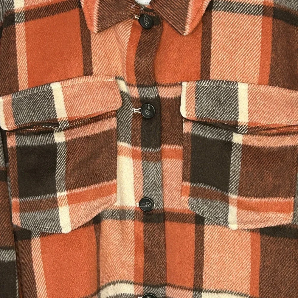 For The Republic Plaid Cropped Flannel Shacket Jacket L NWT Fall Gorpcore Layer